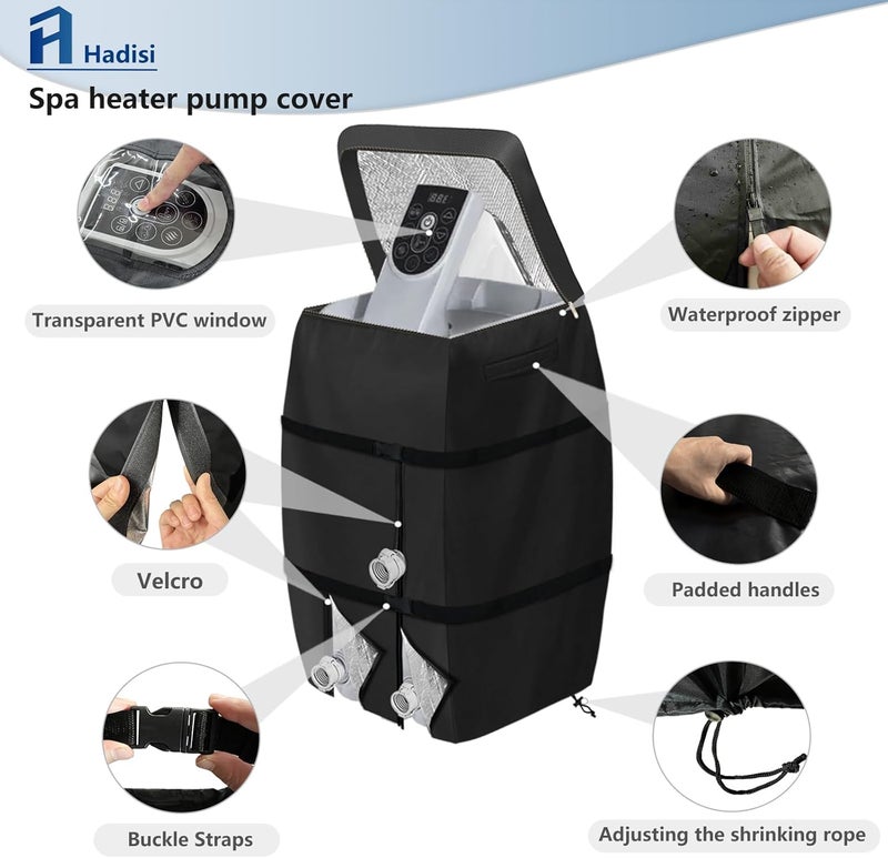 Hadisi Hot Tub Spa Heater Pump Winter Cover,with Insulation Aluminum Foil and Plush Lining,Waterproof Dustproof Hot Tub Spa Heater Pump Cover(Black,Square) - Image 4